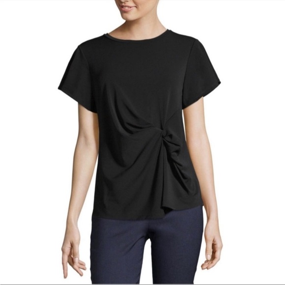 Worthington Black Front-Knot Short Sleeve Stretchy Top Size XL - Picture 1 of 5